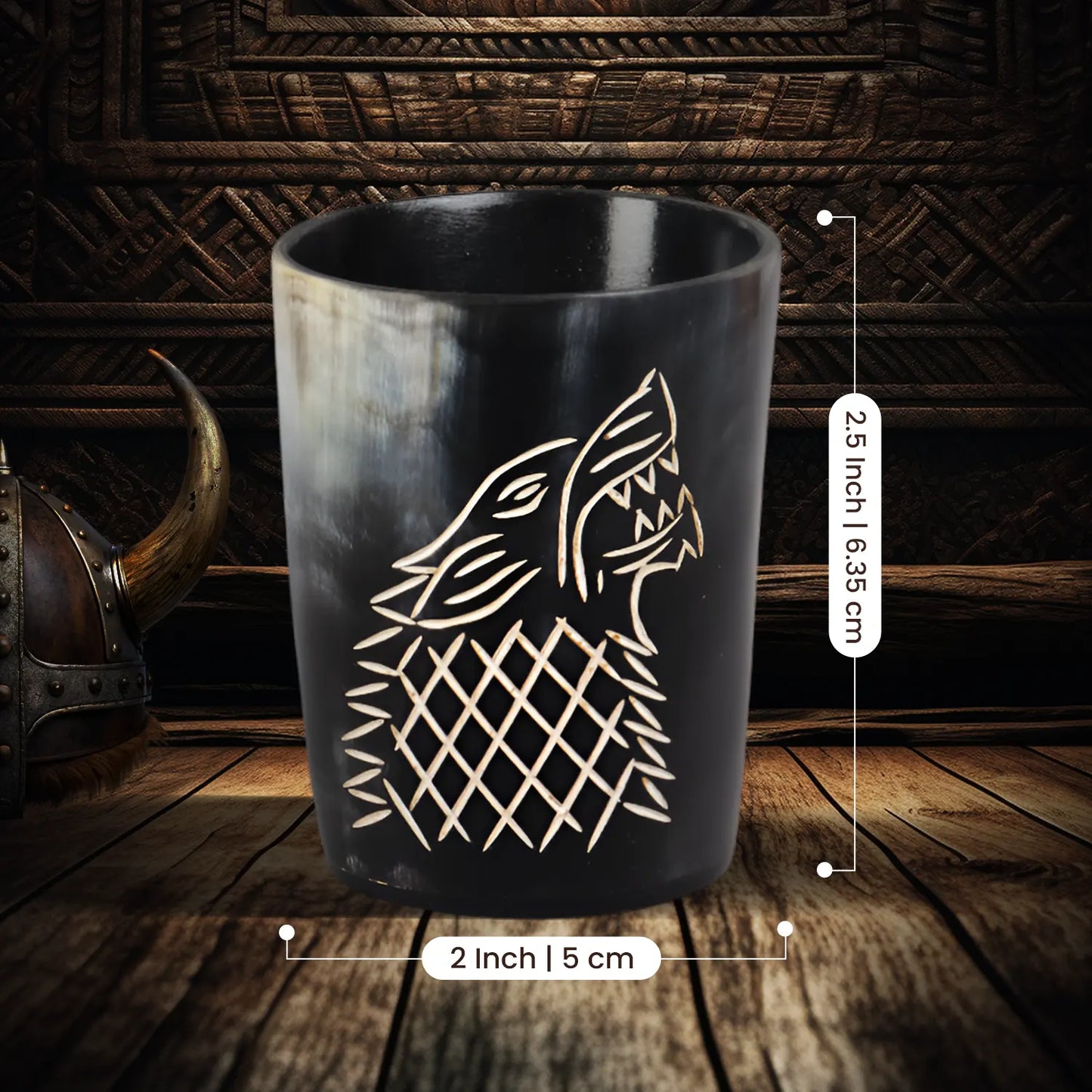 Horn Whiskey Shot Glasses Pack (4,8 & 12) – Hold Up to 6.5oz, Viking Wolf