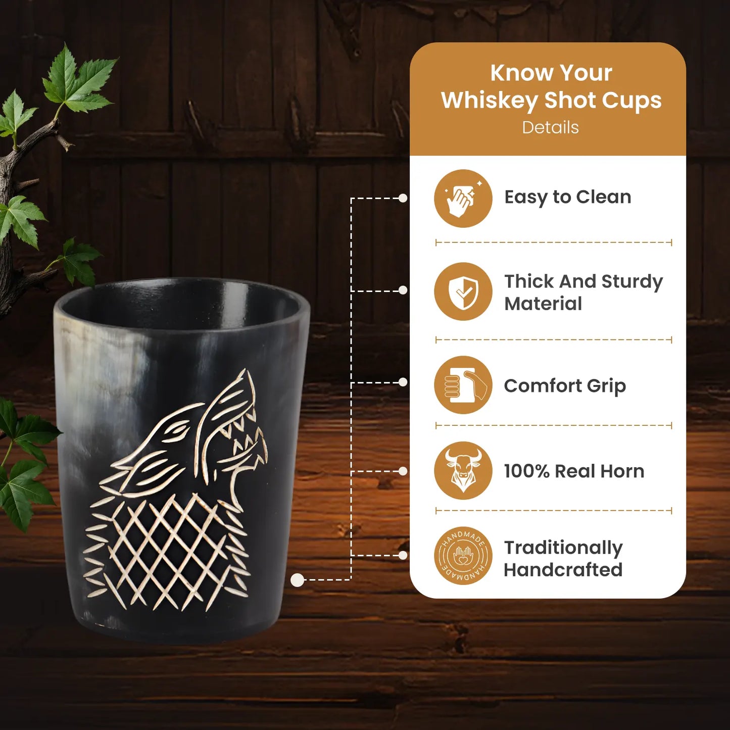 Horn Whiskey Shot Glasses Pack (4,8 & 12) – Hold Up to 6.5oz, Viking Wolf