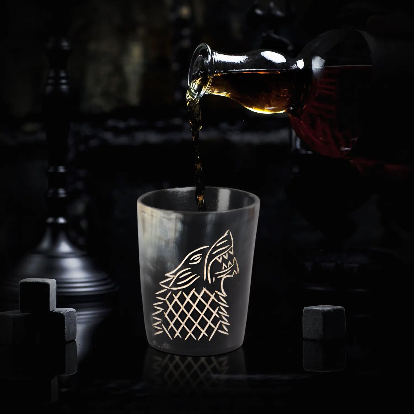 Horn Whiskey Shot Glasses Pack (4,8 & 12) – Hold Up to 6.5oz, Viking Wolf