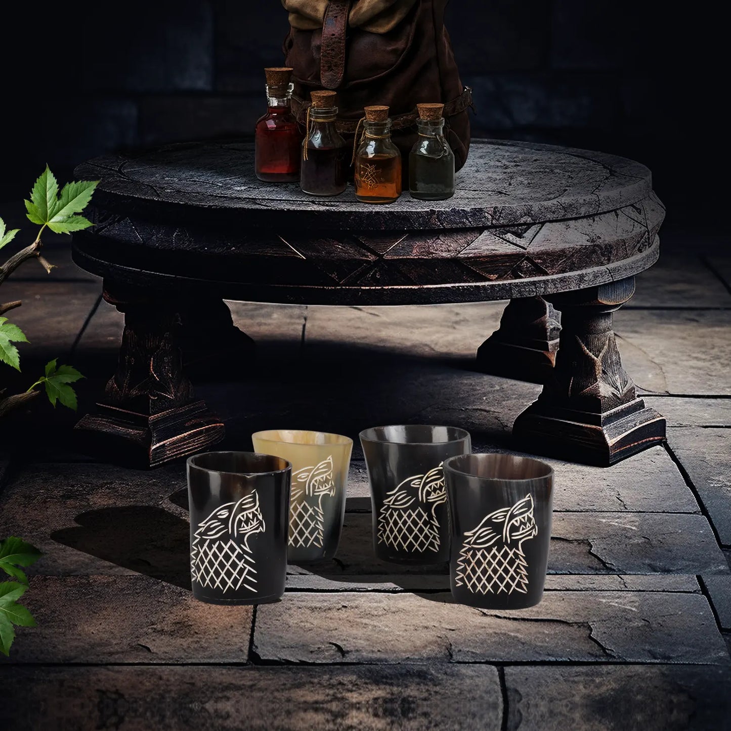 Horn Whiskey Shot Glasses Pack (4,8 & 12) – Hold Up to 6.5oz, Viking Wolf