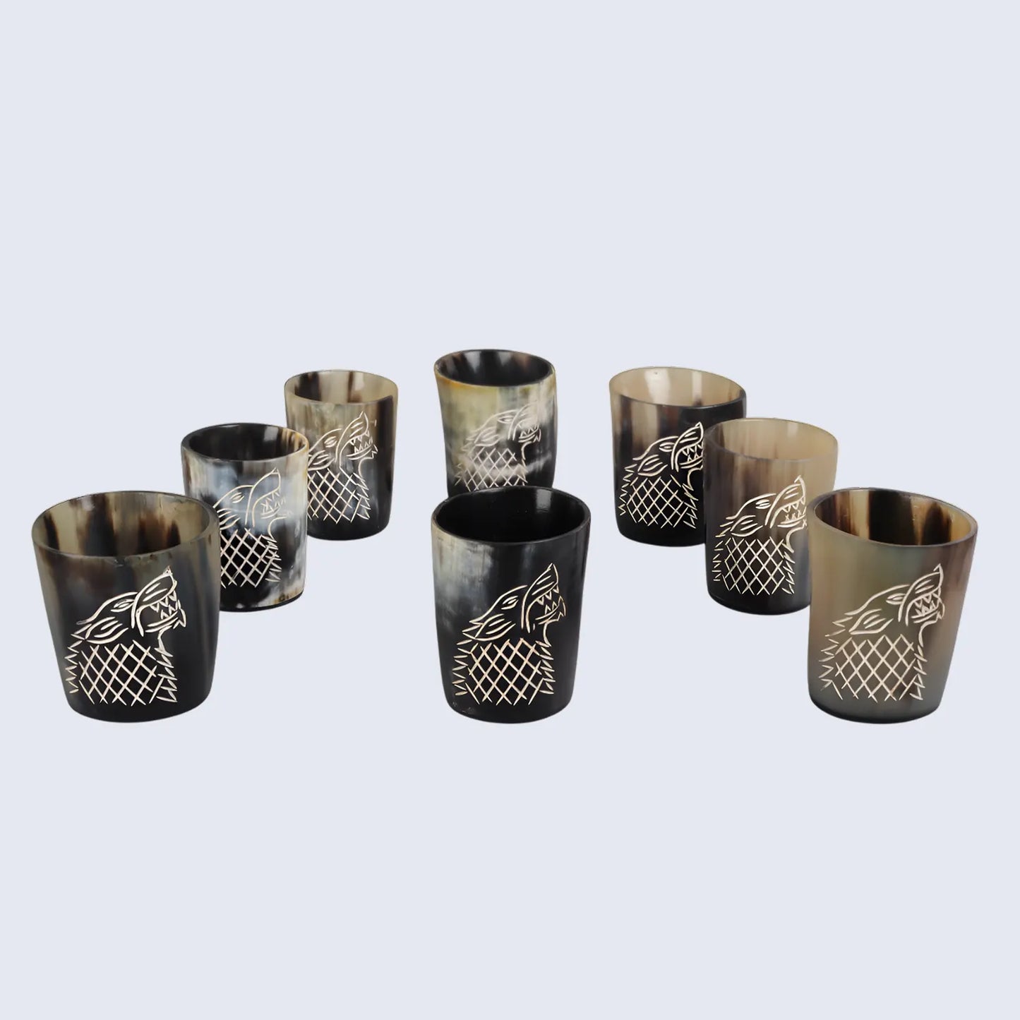 Horn Whiskey Shot Glasses Pack (4,8 & 12) – Hold Up to 6.5oz, Viking Wolf