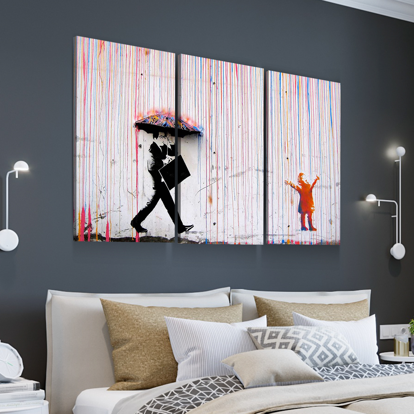 Banksy Style Colored Rain Canvas – Banksy Inspired Wall Art – Ready to Hang