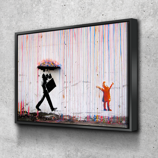 Banksy Style Colored Rain Canvas – Banksy Inspired Wall Art – Ready to Hang