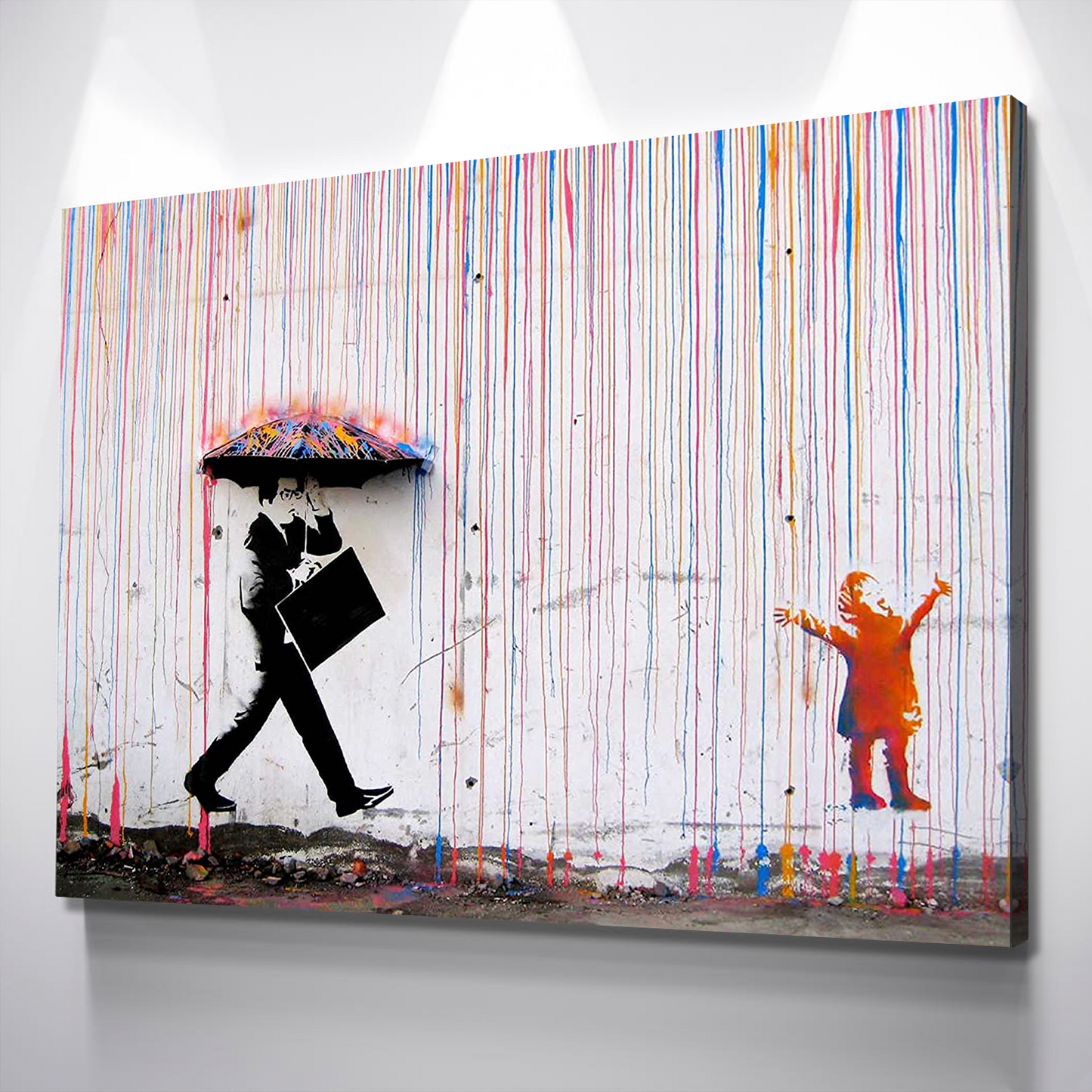 Banksy Style Colored Rain Canvas – Banksy Inspired Wall Art – Ready to Hang