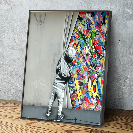 Banksy Prints | Banksy Canvas Art | Banksy Prints for Sale | Graffiti Canvas Art |  Whatson Behind the Curtain Portrait Reproduction