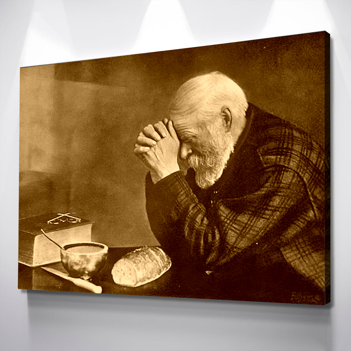 Eric Enstrom "Grace" 1918 Reproduction Digital Print Man Praying Over Bread Sepia tone created by AIArt Print Portrait Vintage Poster Canvas Wall Art Décor Gift