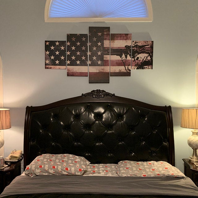 American Flag Decor | American Flag Art | Canvas Wall Art Poster Print | Rustic American Flag with Soldiers