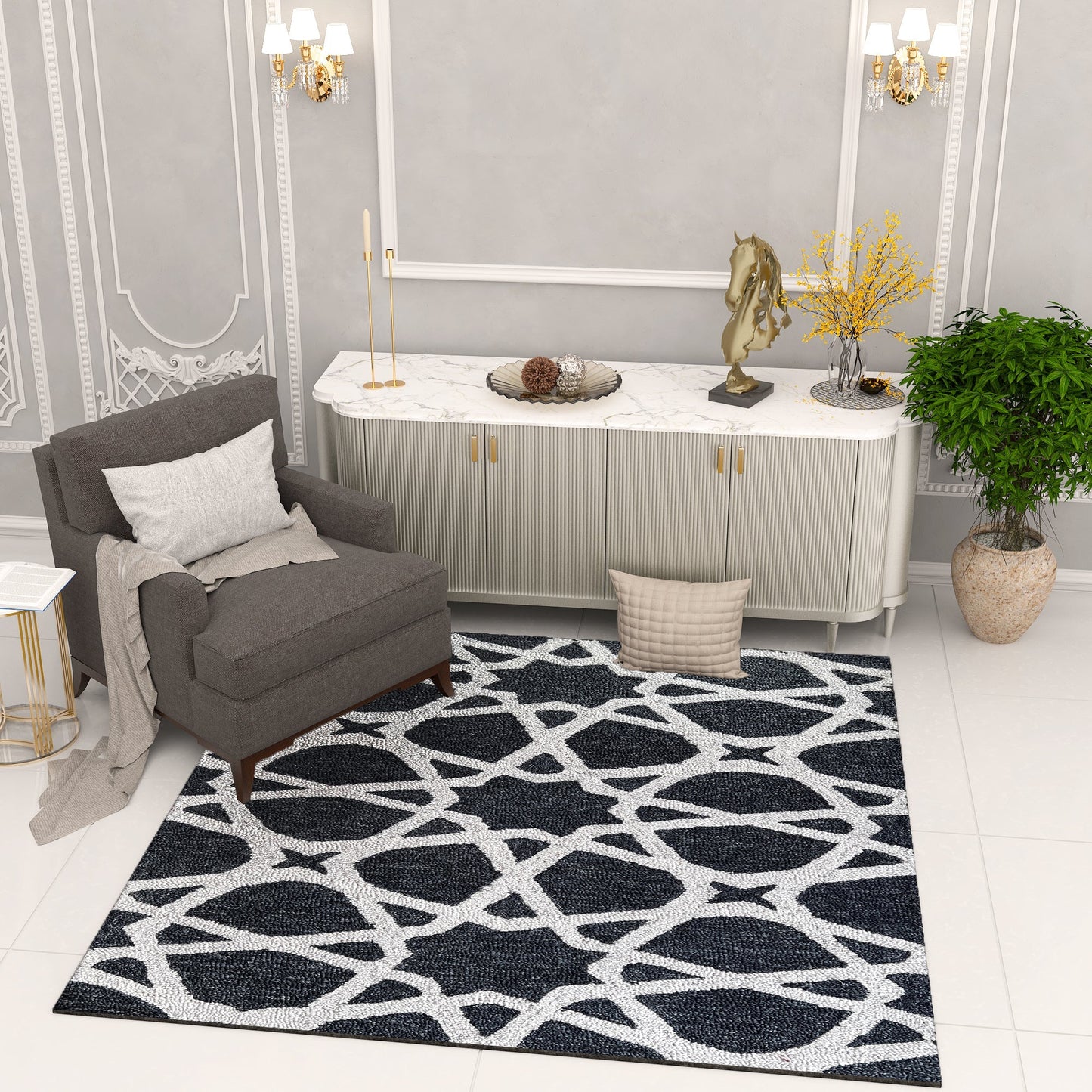 Premium Hand-Tufted Rug Made of 100% Wool - Ash Zellig - 6x6 Feet