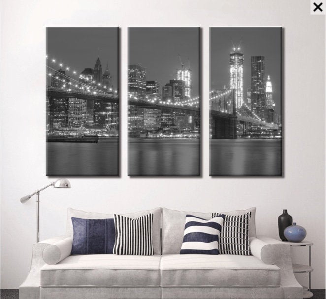 New York City B&W Panoramic Canvas Wall Art Print Ready To Hang NYC Large Wall Art, NYC Print, art, Photo, Canvas, NYC Poster