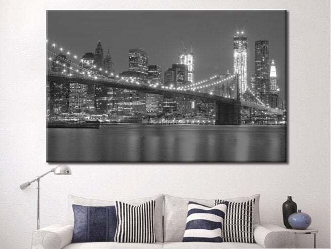 New York City B&W Panoramic Canvas Wall Art Print Ready To Hang NYC Large Wall Art, NYC Print, art, Photo, Canvas, NYC Poster