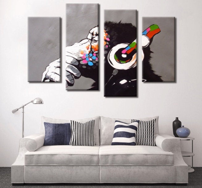 Banksy Prints | Banksy Canvas Art | Banksy Prints for Sale | Graffiti Canvas Art | DJ Monkey Reproduction