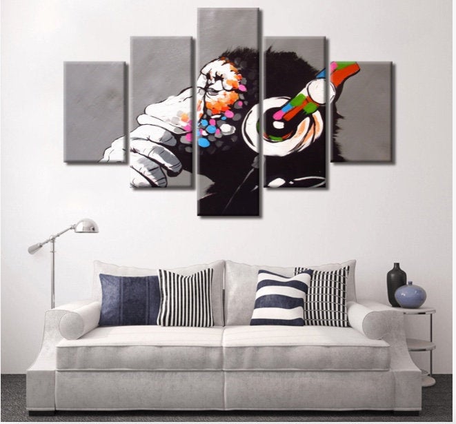 Banksy Prints | Banksy Canvas Art | Banksy Prints for Sale | Graffiti Canvas Art | DJ Monkey Reproduction
