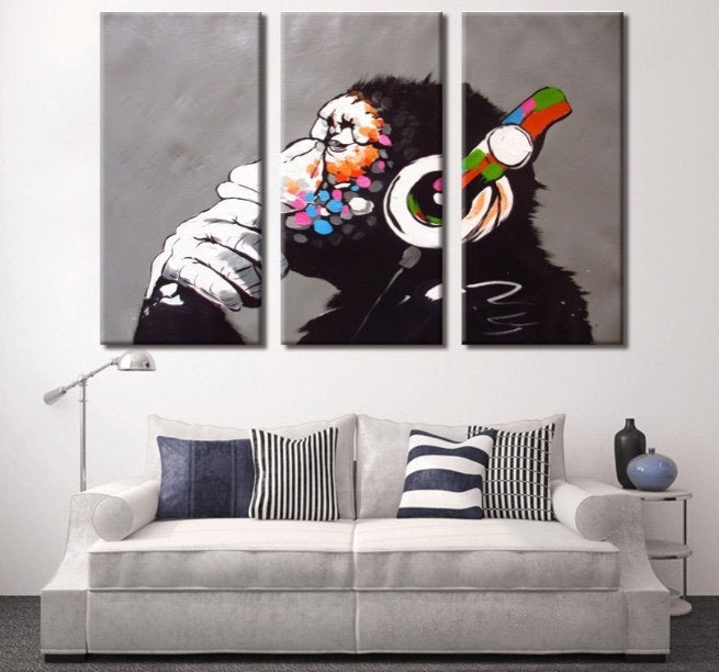 Banksy Prints | Banksy Canvas Art | Banksy Prints for Sale | Graffiti Canvas Art | DJ Monkey Reproduction