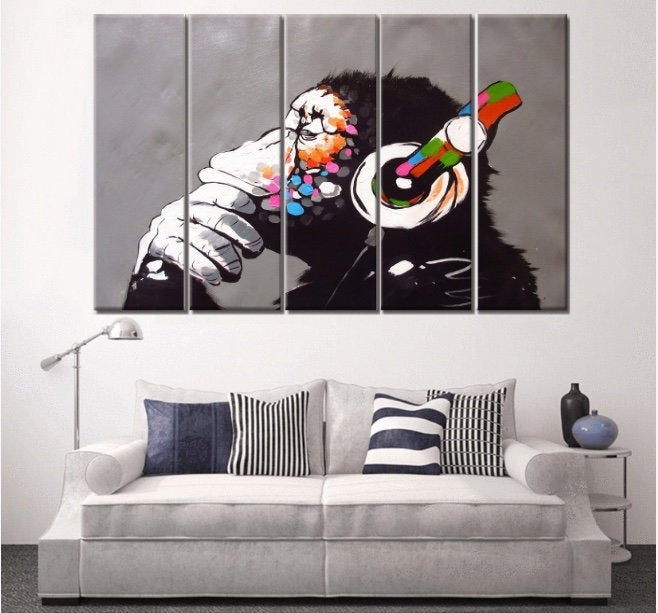 Banksy Prints | Banksy Canvas Art | Banksy Prints for Sale | Graffiti Canvas Art | DJ Monkey Reproduction