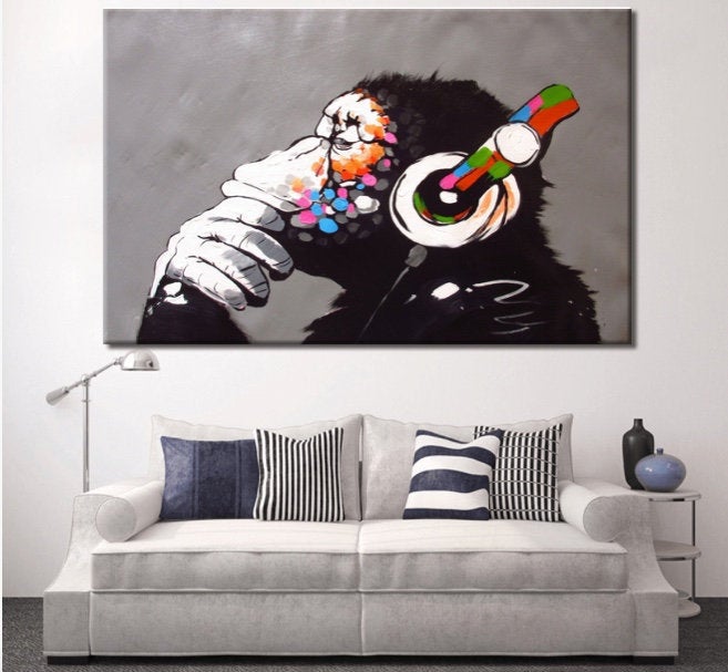 Banksy Prints | Banksy Canvas Art | Banksy Prints for Sale | Graffiti Canvas Art | DJ Monkey Reproduction