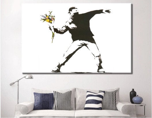 Banksy Prints | Banksy Canvas Art | Banksy Prints for Sale | Graffiti Canvas Art | Flower Thrower Reproduction