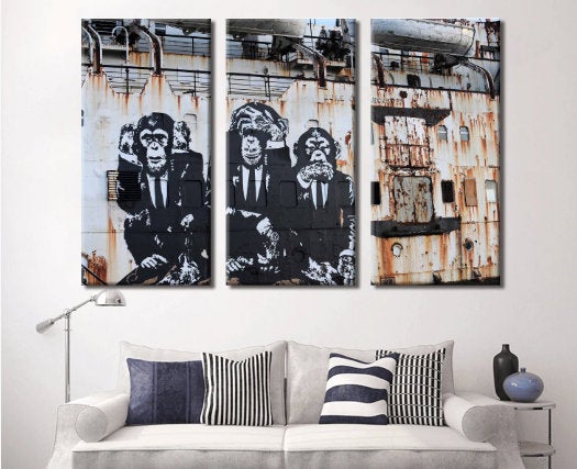 Banksy Prints | Banksy Canvas Art | Banksy Prints for Sale | Graffiti Canvas Art | 3 Wise Monkeys Banksy Reproduction
