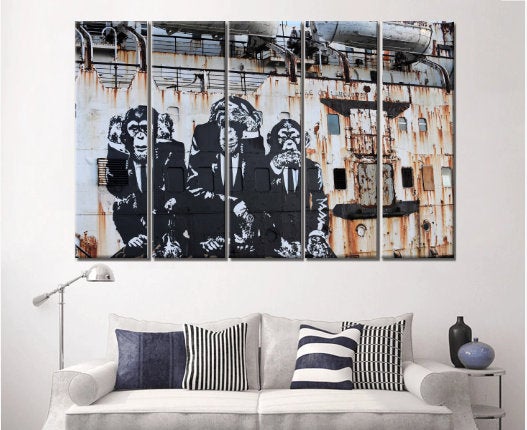 Banksy Prints | Banksy Canvas Art | Banksy Prints for Sale | Graffiti Canvas Art | 3 Wise Monkeys Banksy Reproduction