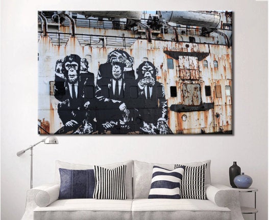 Banksy Prints | Banksy Canvas Art | Banksy Prints for Sale | Graffiti Canvas Art | 3 Wise Monkeys Banksy Reproduction