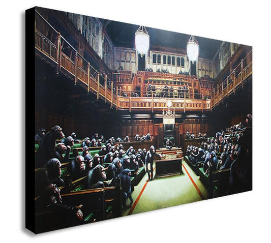 BANKSY Style Chimps Houses Of Parliament Banksy Print Banksy Poster Banksy Art Canvas Wall Art Ready to Hang Canvas