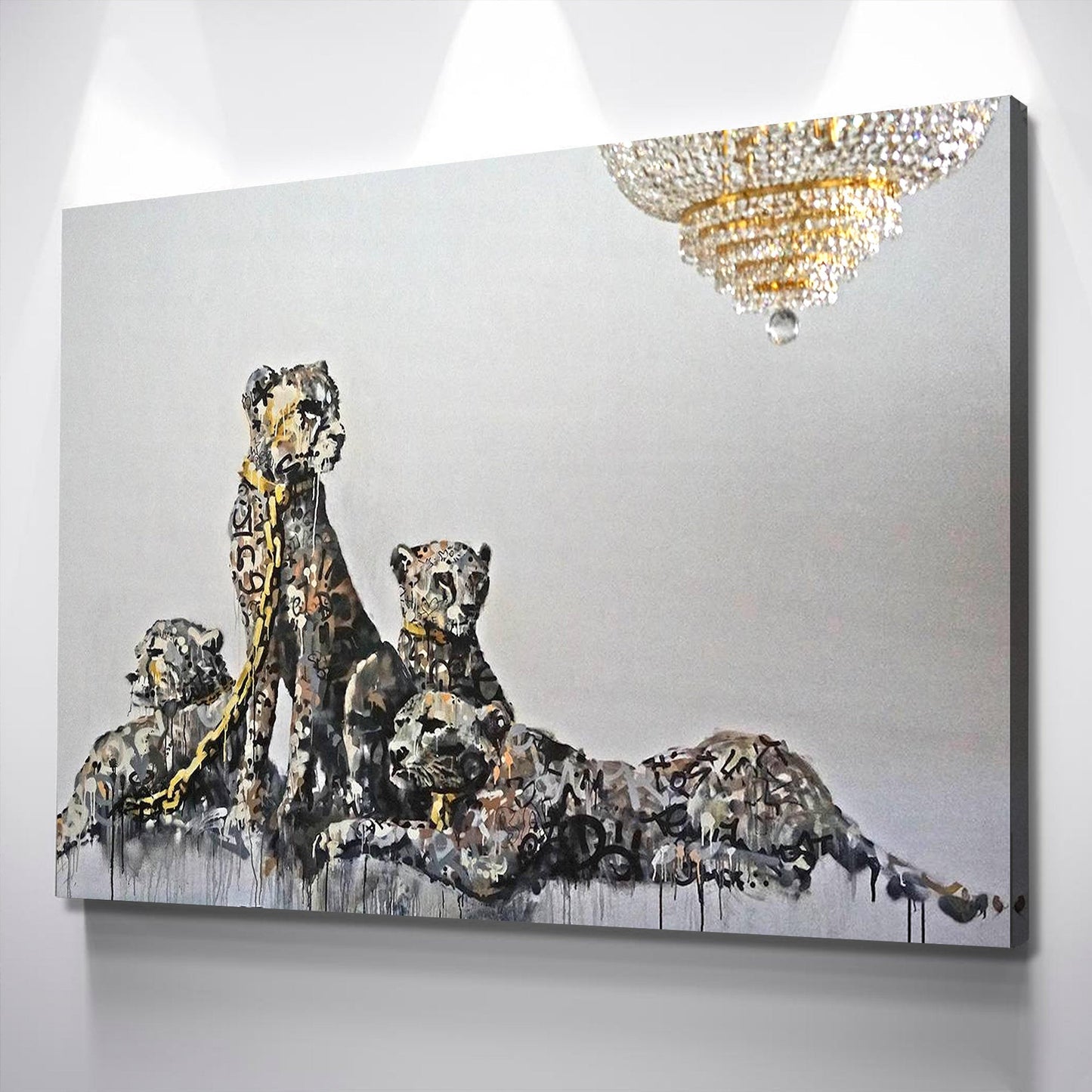 Banksy Prints | Banksy Canvas Art | Banksy Prints for Sale | Graffiti Canvas Art | BANKSY Cheetah Leopard Gold Reproduction