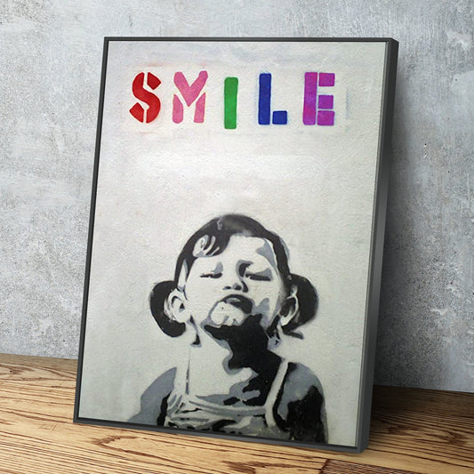 Smile Banksy Print Banksy Poster Banksy Art Canvas Wall Art Ready to Hang Canvas