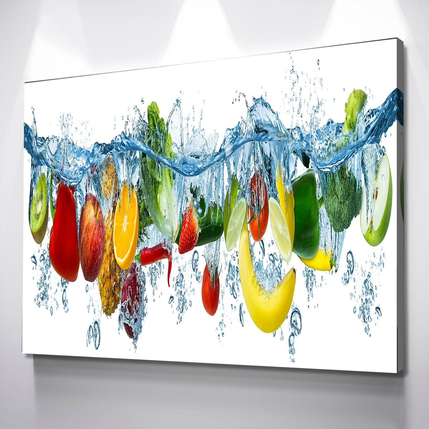Kitchen Wall Art | Kitchen Canvas Wall Art | Kitchen Prints | Kitchen Artwork | White Fruit Water Splash