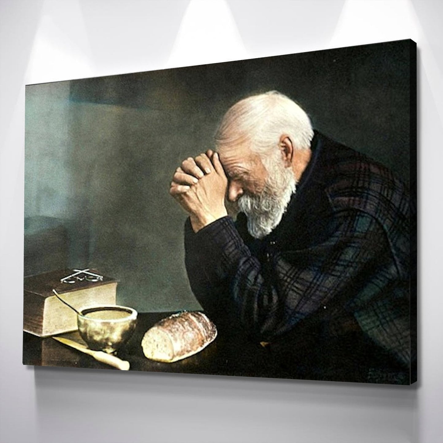 Eric Enstrom "Grace" 1918 Reproduction Digital Print Man Praying Over Bread Colorized by AI Art Print Portrait Vintage Poster Canvas Wall Ar