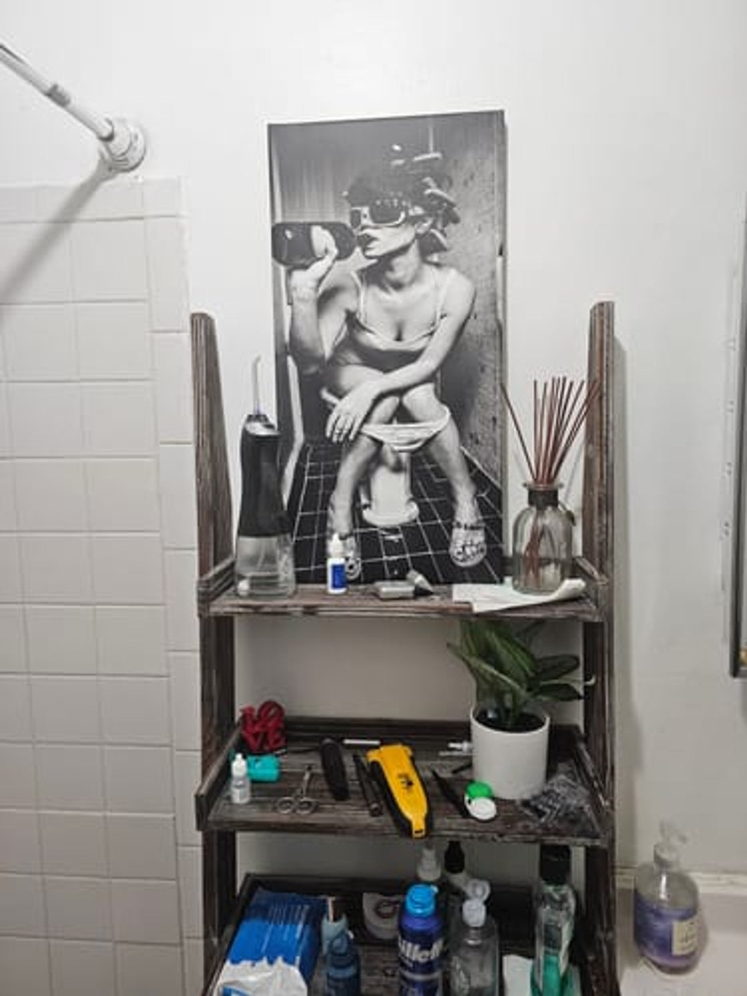 Funny Bathroom Art - Drinking on Toilet Poster in Black and White | Quirky Bathroom Decor