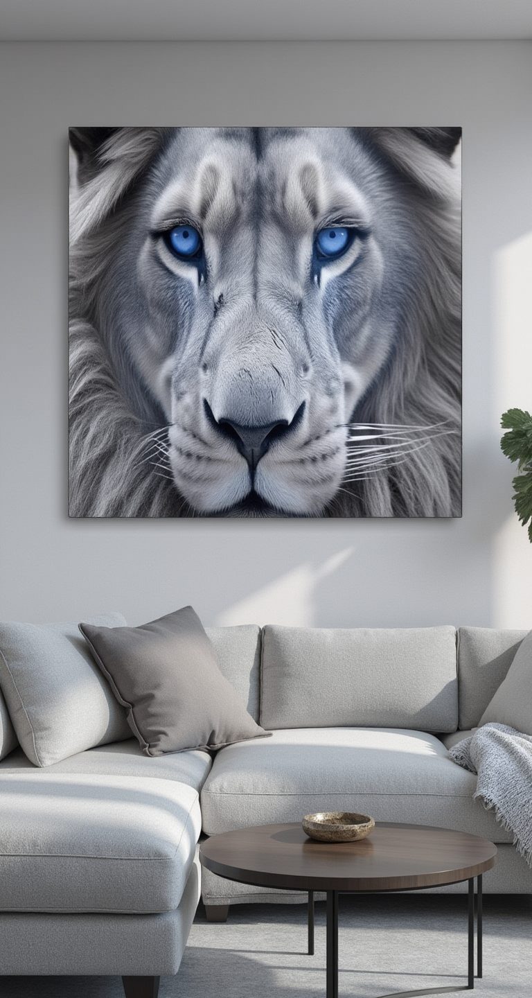 Blue Eyed Arctic Lion Wall Art – Canvas Animal Decor