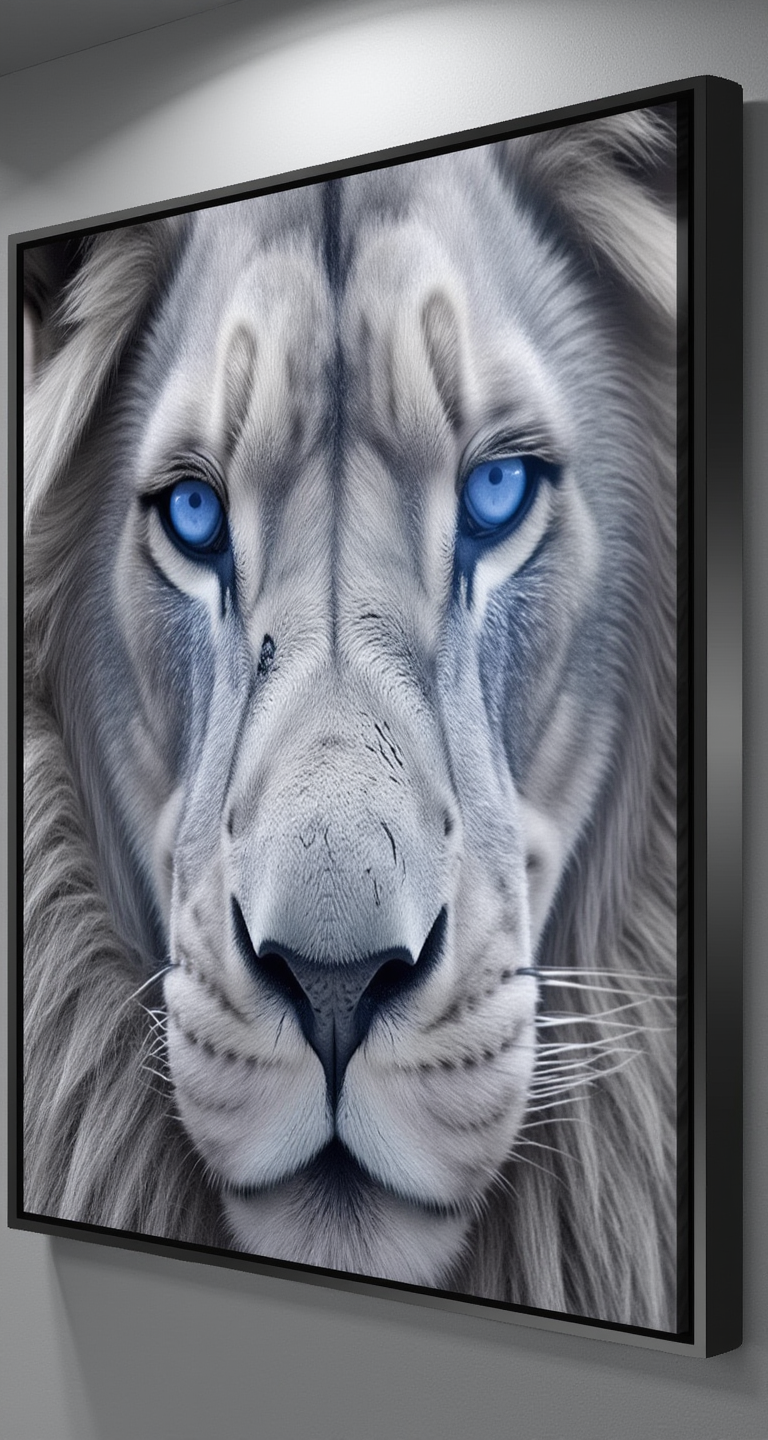 Blue Eyed Arctic Lion Wall Art – Canvas Animal Decor