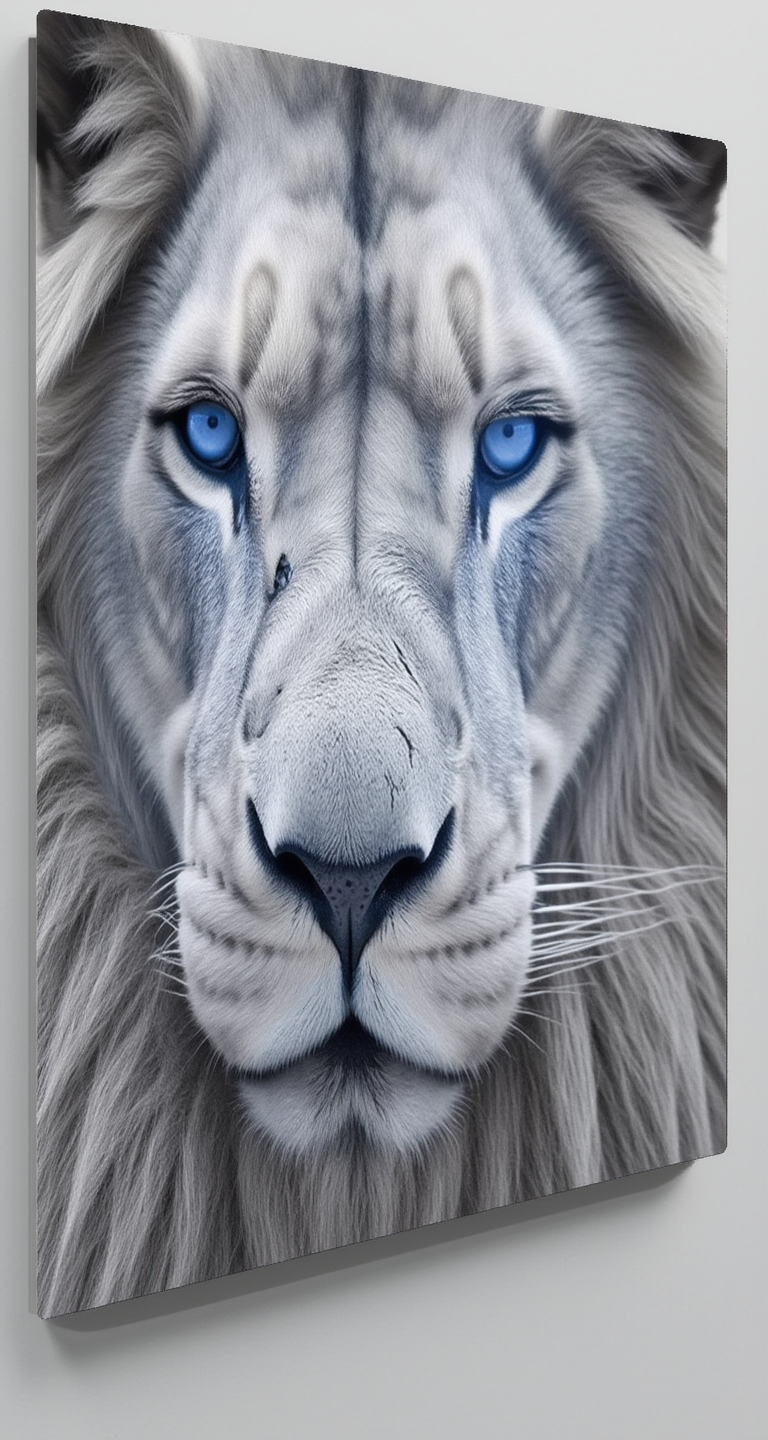 Blue Eyed Arctic Lion Wall Art – Canvas Animal Decor
