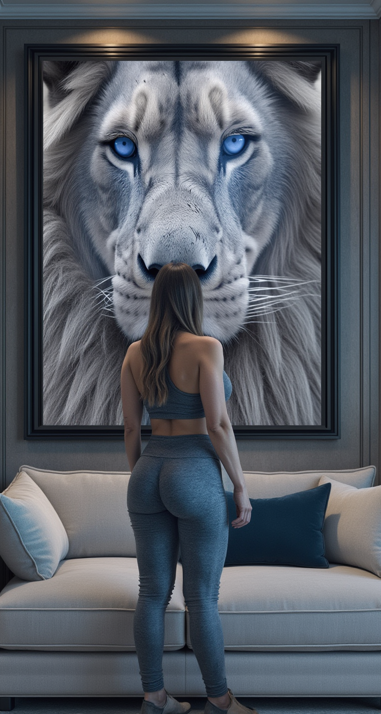 Blue Eyed Arctic Lion Wall Art – Canvas Animal Decor
