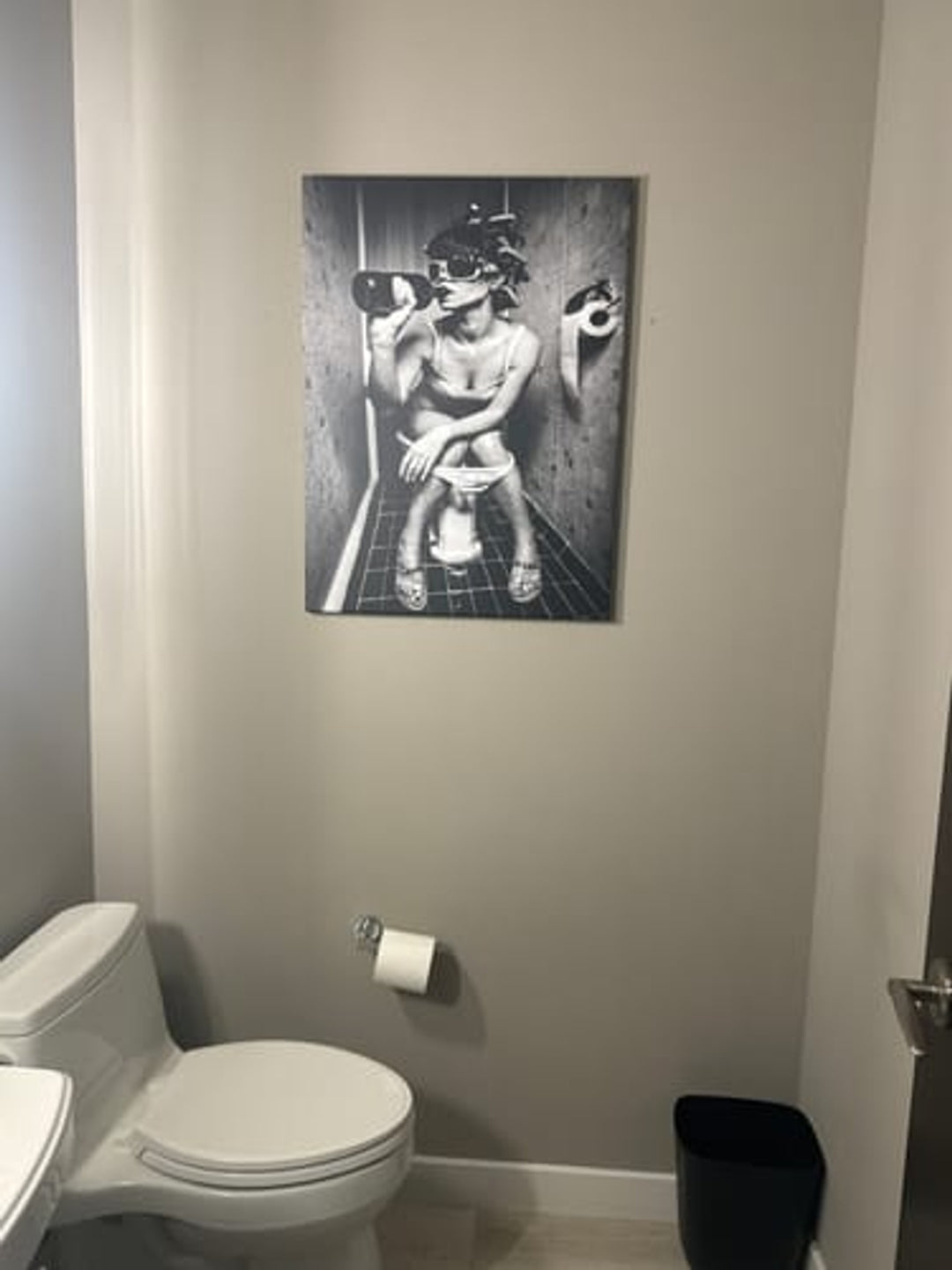 Funny Bathroom Art - Drinking on Toilet Poster in Black and White | Quirky Bathroom Decor