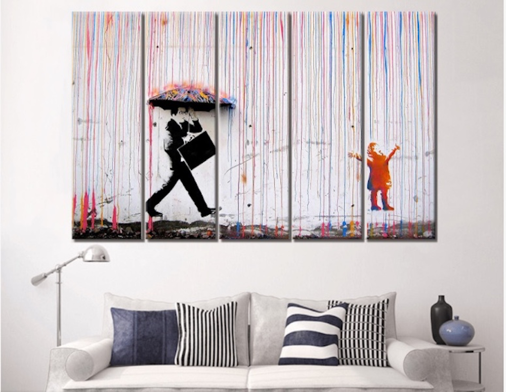 Banksy Style Colored Rain Canvas – Banksy Inspired Wall Art – Ready to Hang