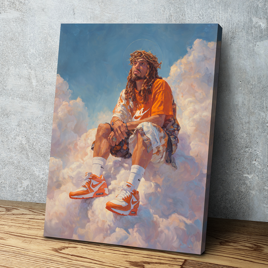 Black Jesus Drip Wall Art - Orange Drip – Modern African American Faith Canvas Decor