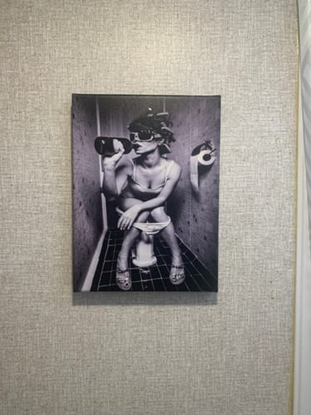Funny Bathroom Art - Drinking on Toilet Poster in Black and White | Quirky Bathroom Decor