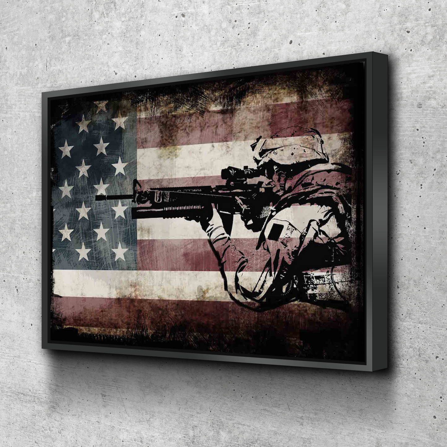 American Flag Decor | American Flag Art | Canvas Wall Art Poster Print | Rustic American Flag with Soldiers