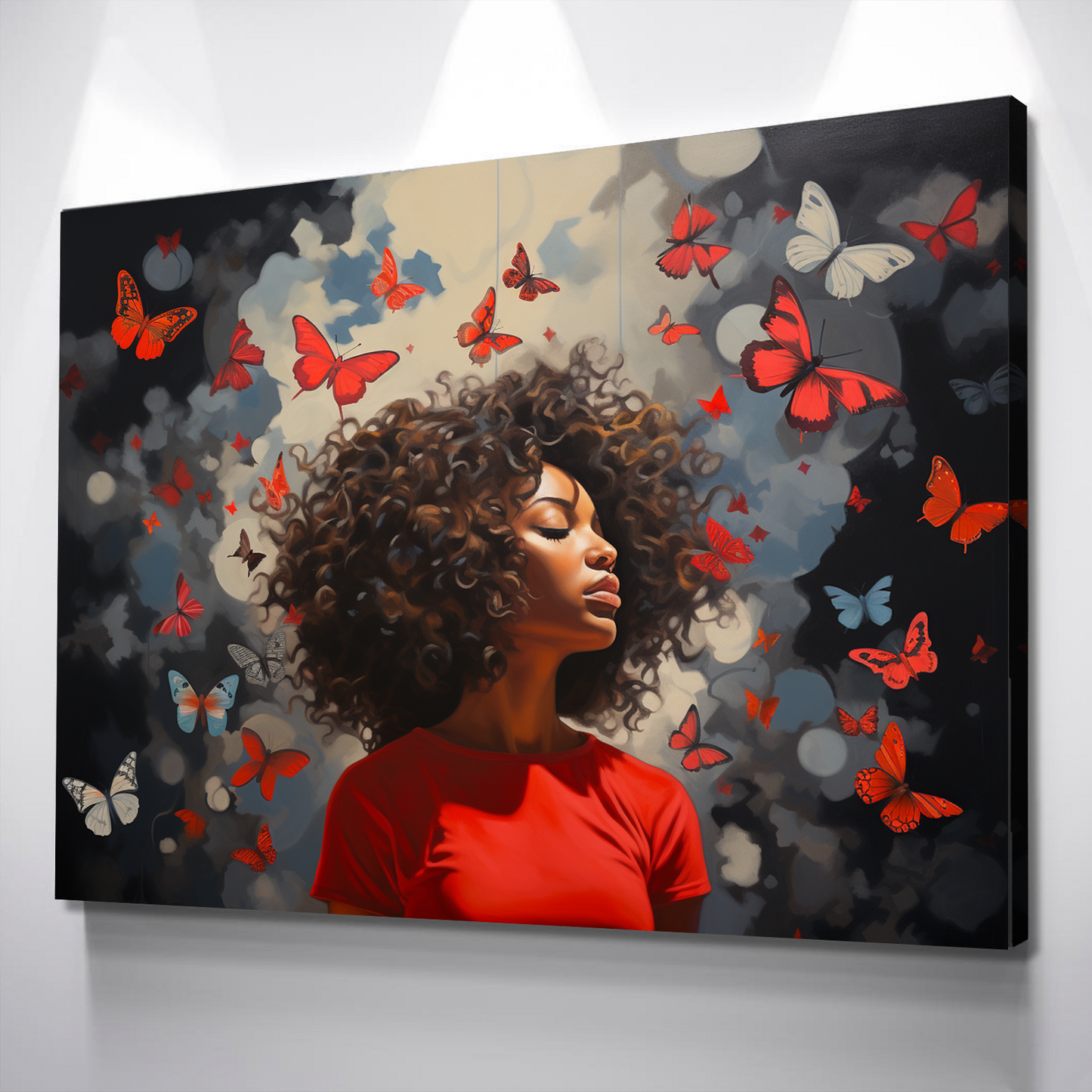 Graffiti Canvas Art | African American Girl Butterflies Print Poster Art Canvas Wall Art | Living Room Bedroom Canvas Wall Art | African American Art