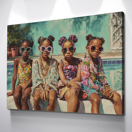 "Poolside Princesses" – Black Girl Magic Summer Vibes African American Canvas Wall Art