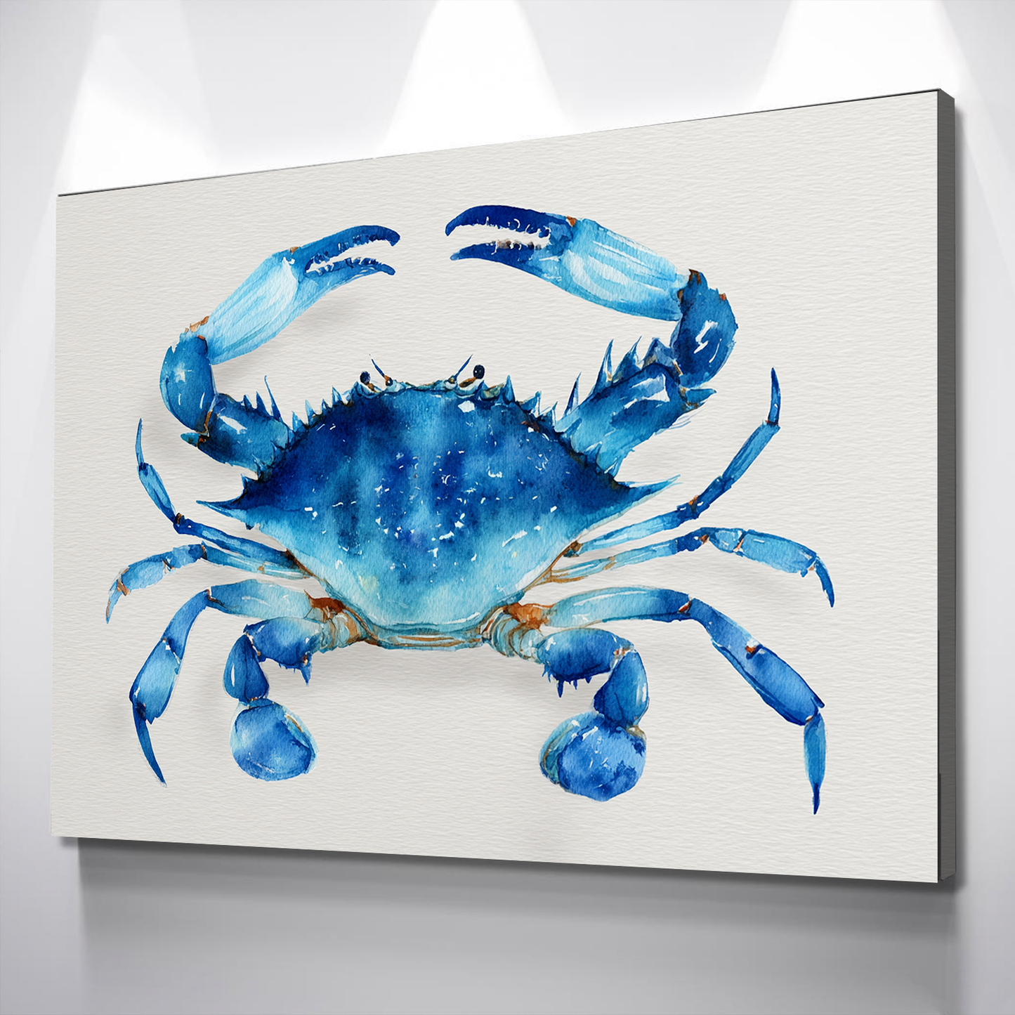 Blue Crab Watercolor Canvas – Coastal Nautical Wall Decor