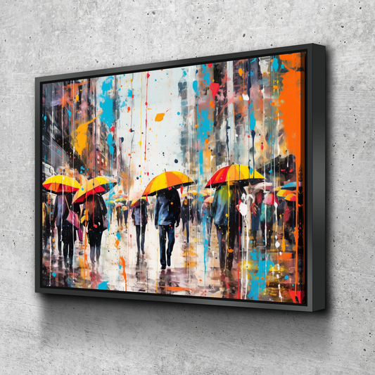 Graffiti Canvas Art | Colored Rain People in the Street Graffiti Print Poster Art Canvas Wall Art | Living Room Bedroom Canvas Wall Art