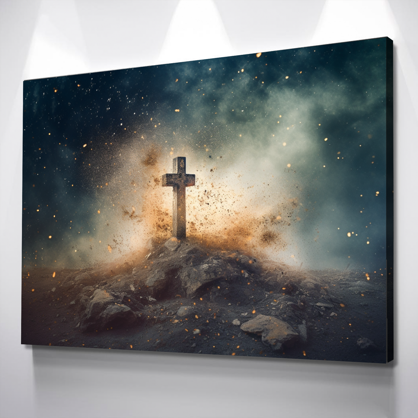 Christian Wall Art | Christian Art Gift | Cross Surrounded by Stars | Canvas Wall Art