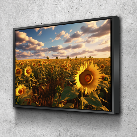 Sunflower Canvas Painting | Summer Sunflower Field Flowers Yellow | Sunflower Canvas Wall Art | Sunflower Wall Decor Print | Living Room Bathroom Bedroom Wall Decor v2