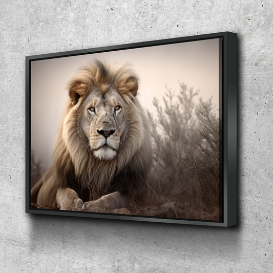 Lion Wall Art | Lion Canvas | Living Room Bedroom Canvas Wall Art Set | Lion with Long Mane Sitting on a Hillside