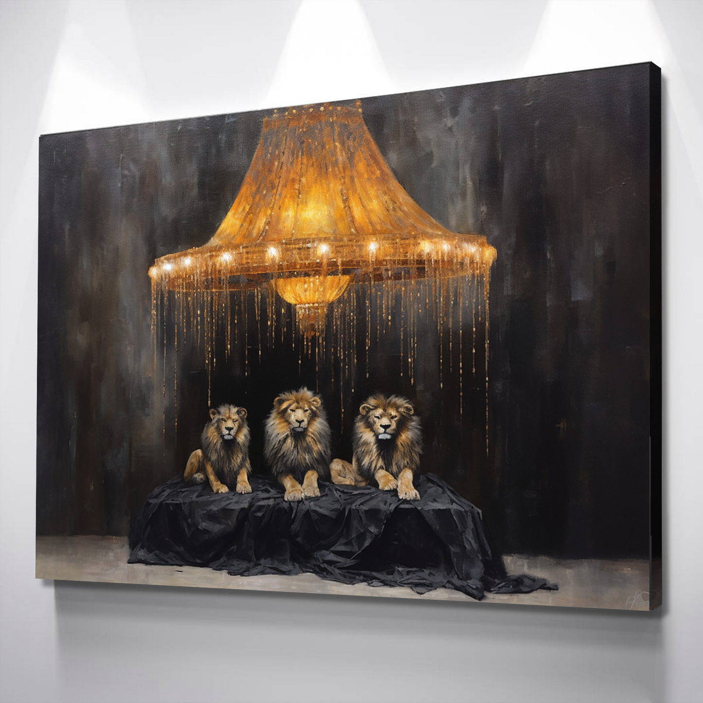 Lion Wall Art | Lion Canvas | Living Room Bedroom Canvas Wall Art Set | Lions Resting Under Chandelier