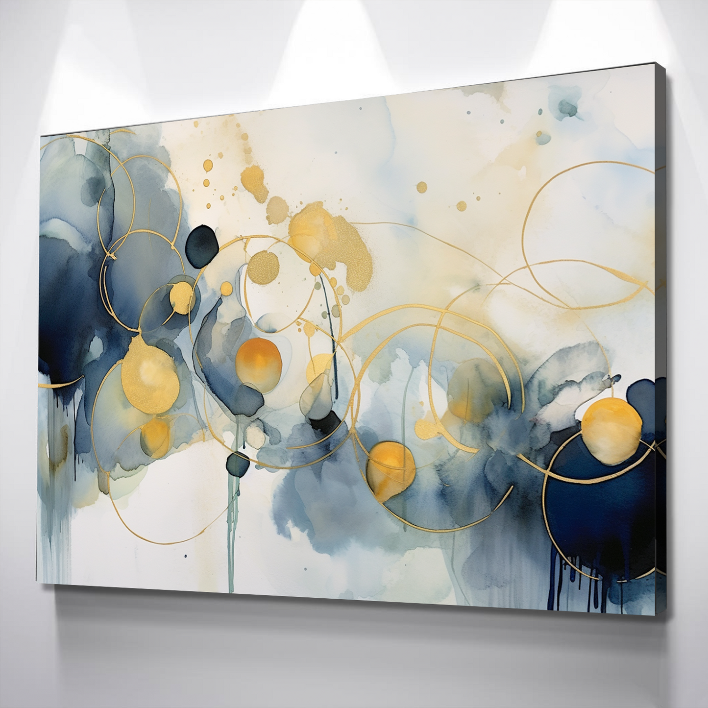 Living Room Wall Art | Living Room Wall Decor | Bedroom Wall Art | Bedroom Wall Decor | Abstract White Blue and Gold Marble Canvas Wall Art