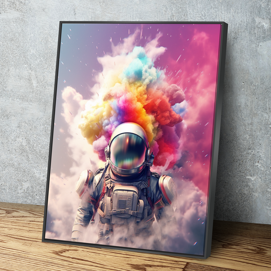 Abstract NASA Astronaut Colorful Cloud Space Travel | Canvas Wall Art Framed Print | Living Room Kids Room Bedroom Wall Decor v3
