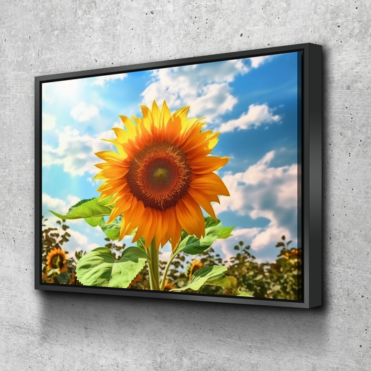 Sunflower Canvas Painting | Summer Sunflower Field Flowers Yellow | Sunflower Canvas Wall Art | Sunflower Wall Decor Print | Living Room Bathroom Bedroom Wall Decor v4