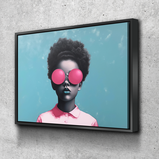 African Wall Art | Abstract African art | Canvas Wall Art | African American Girl Bubblegum Glasses Abstract v2